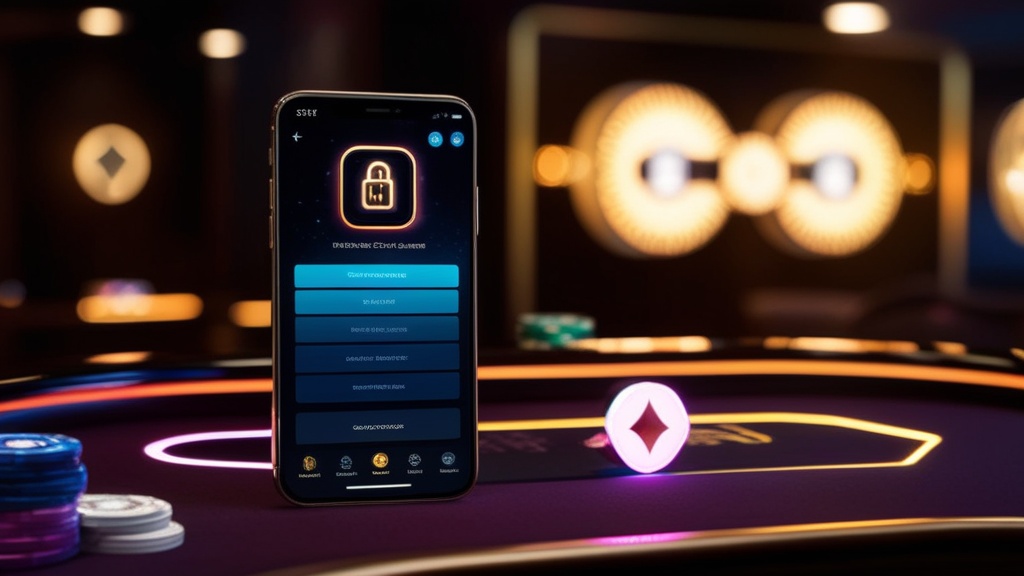 Telefonon látható casino app telepítési képernyő sötét, neonfényes környezetben